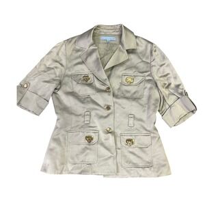 Antonio Melani‎ Blazer Women Size 8 Beige Gold Button Down Short Sleeve